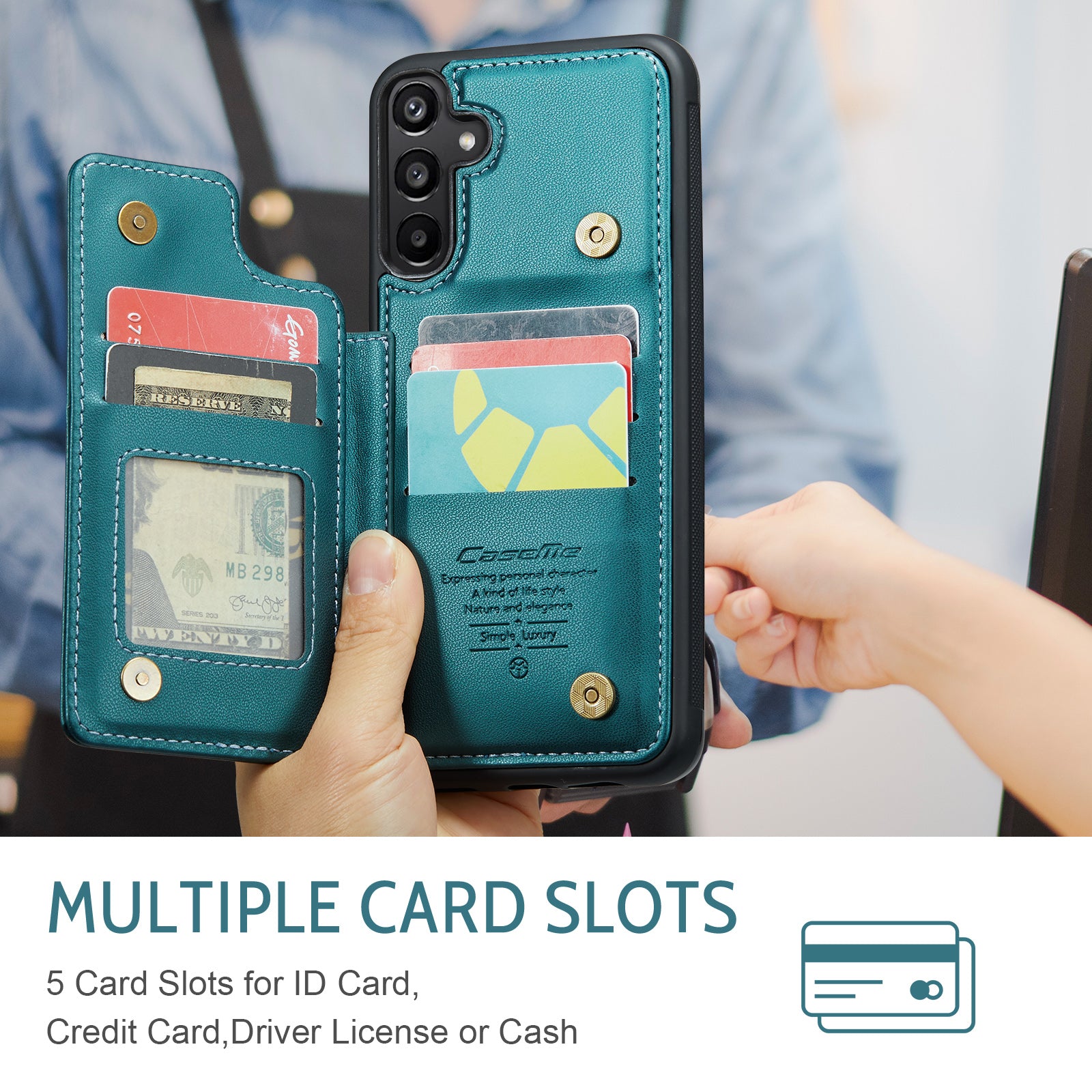 For Samsung Galaxy A16 5G / A16 4G Case CASEME C22 Series Leather+TPU Cover RFID Blocking 5 Card Slots - Green For Samsung Galaxy A16 5G / A16 4G Case CASEME C22 Series Leather+TPU Cover RFID Blocking 5 Card Slots - Green